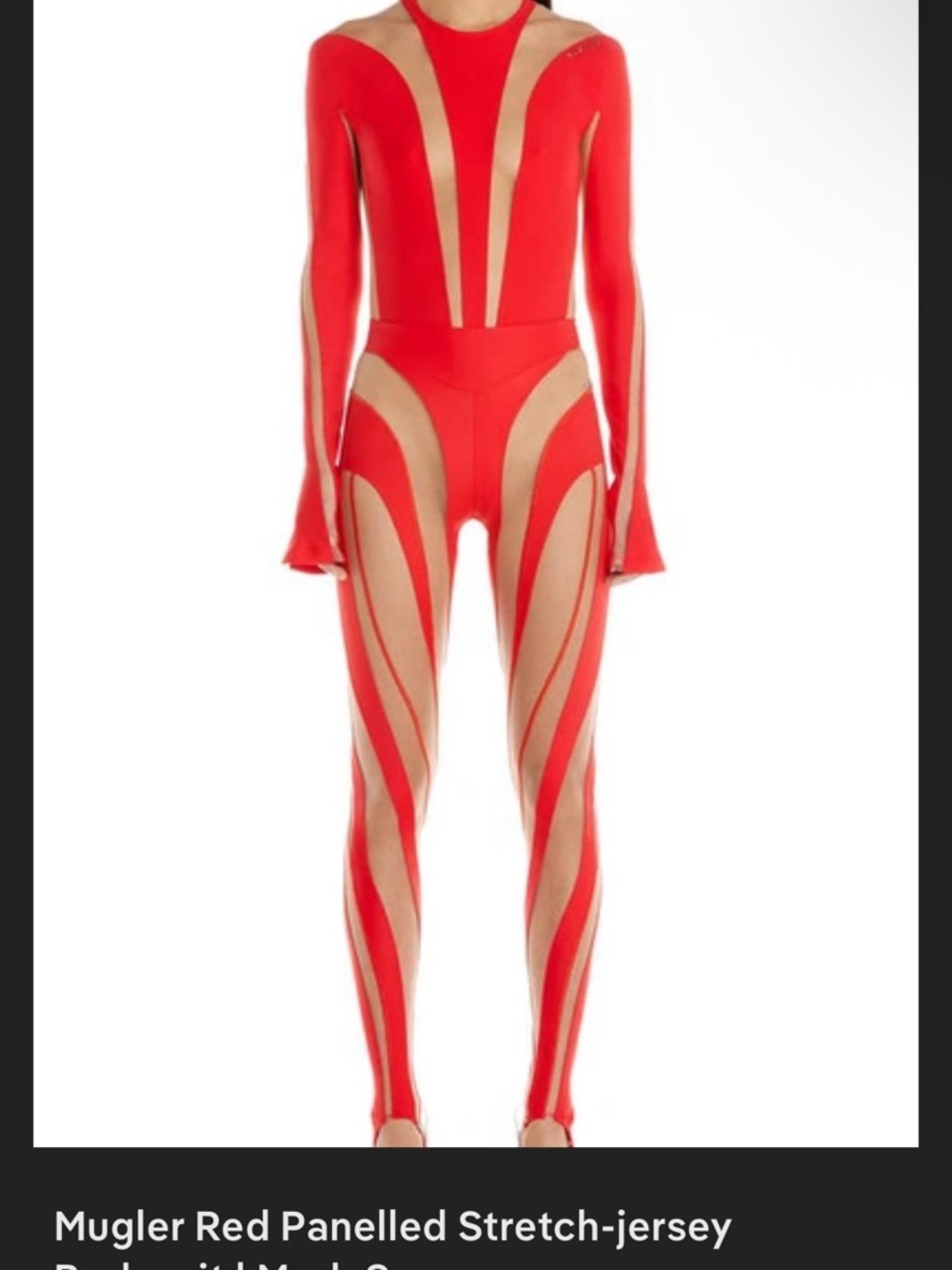 Mugler Red Sheer-Panel Stretch Pants